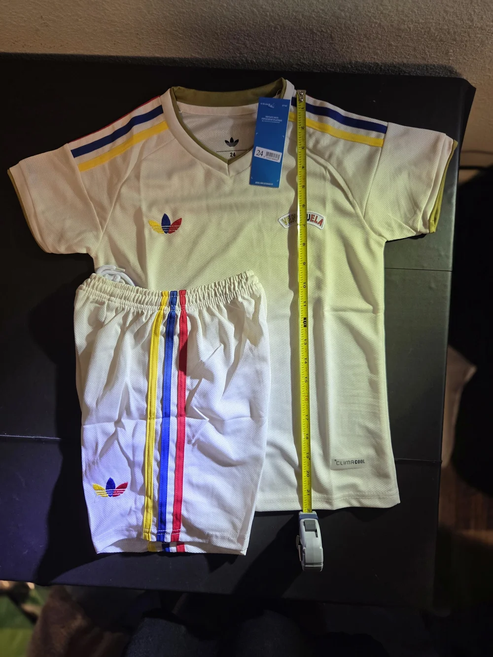 Adidas Kids Venezuela Tee & Shorts Set - Cream with Tricolor Stripes